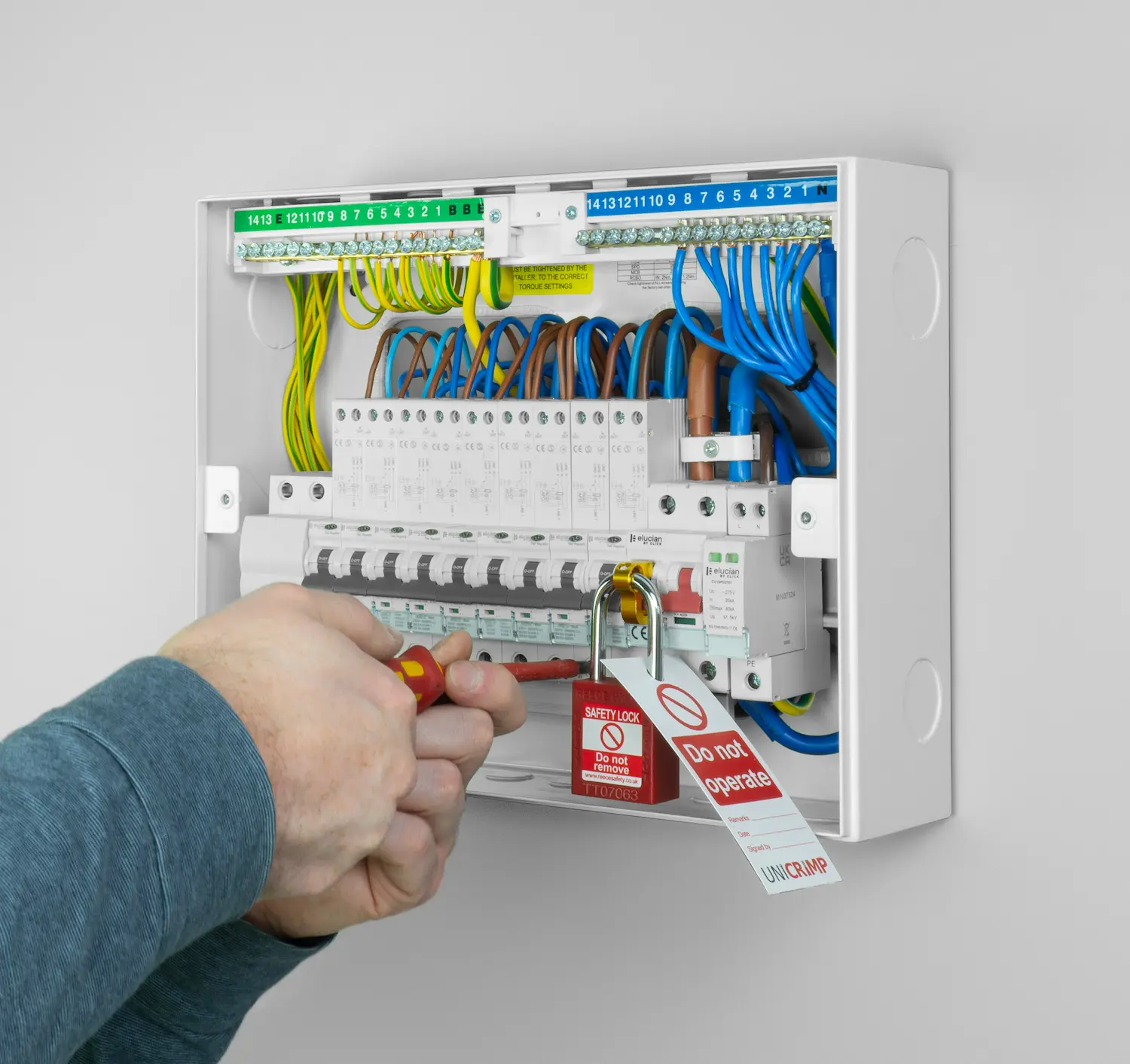 Electrical repairs to a fuse board (also known as a consumer unit).