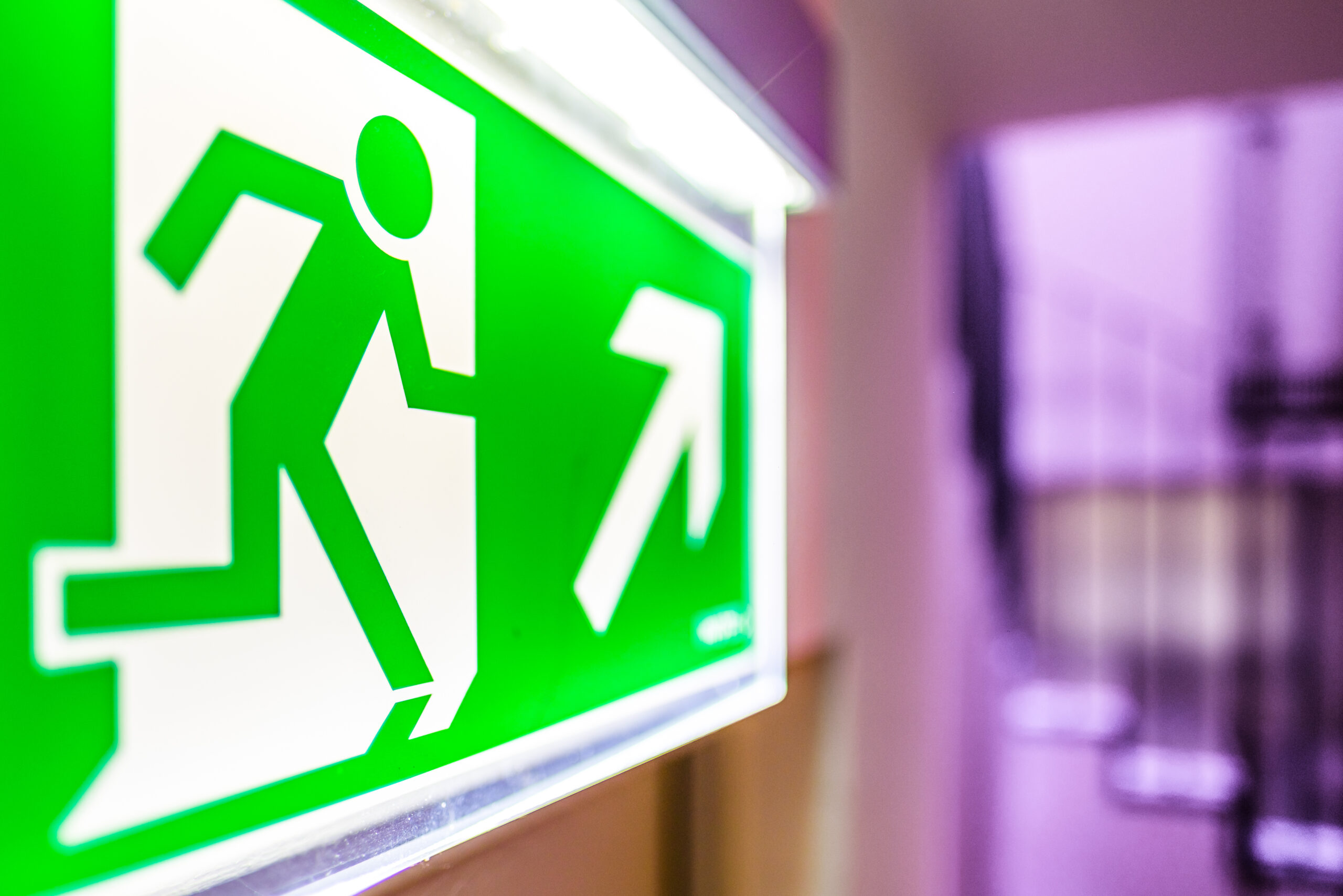 Emergency escape lighting signage.