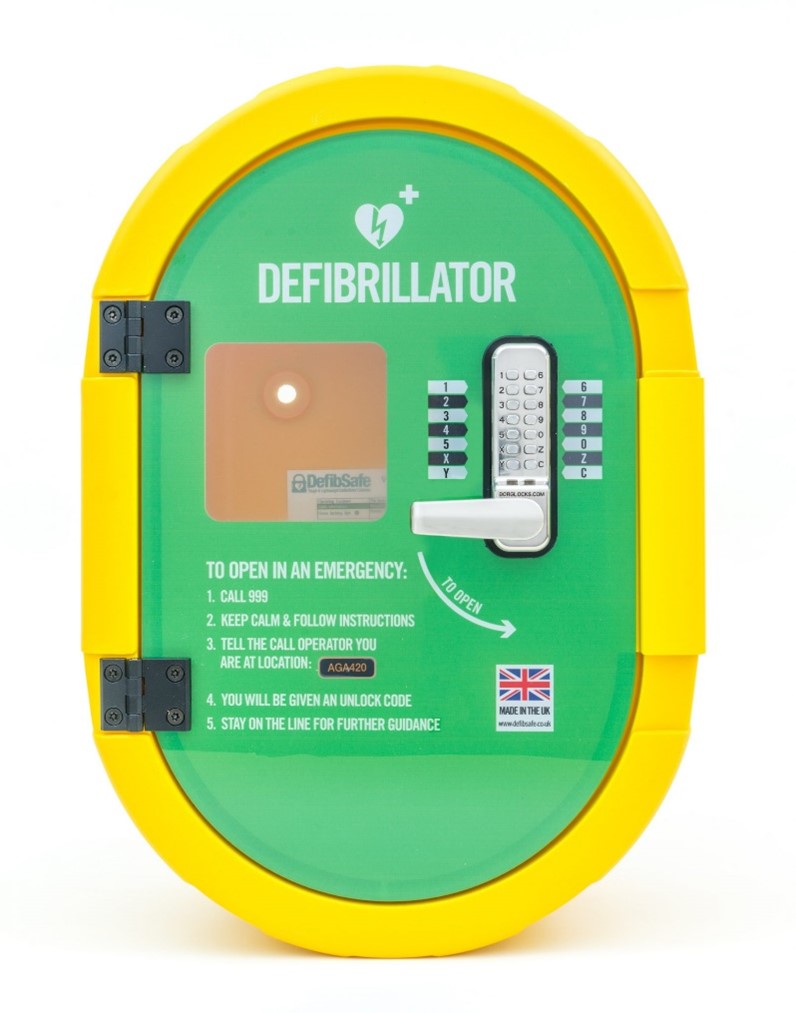 New defibrillator cabinet.