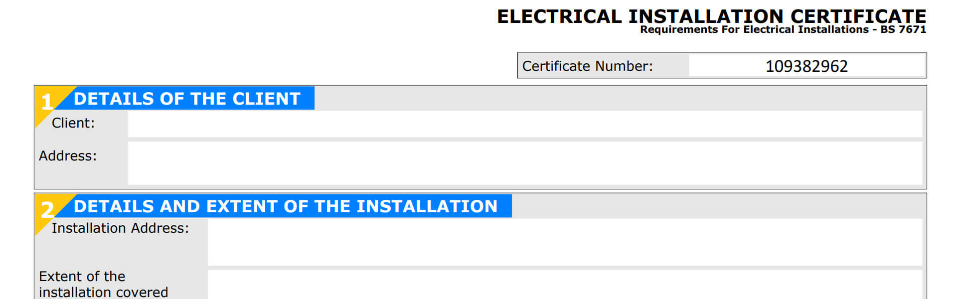 Electrical Installation Certificate.