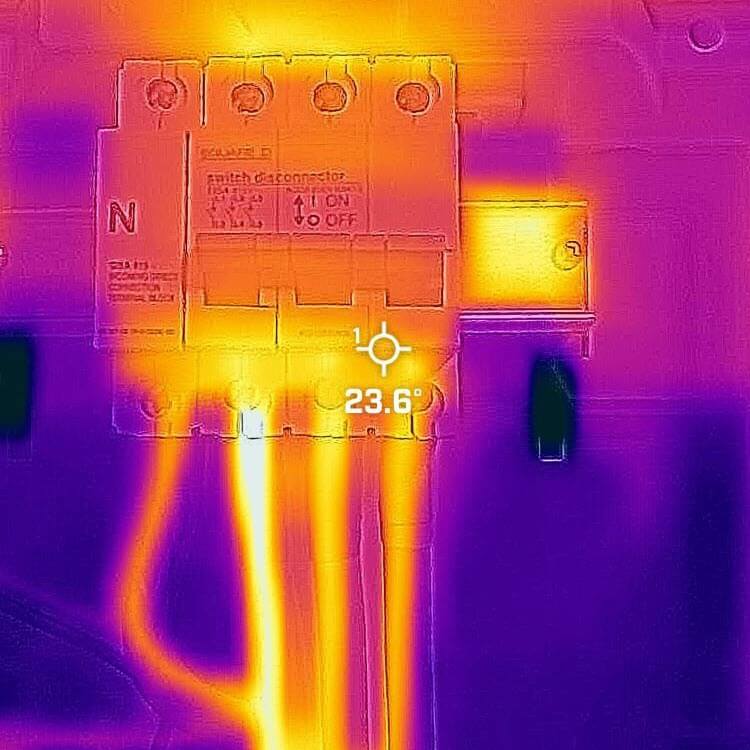 Thermal imaging showing heat build up in fuseboard.