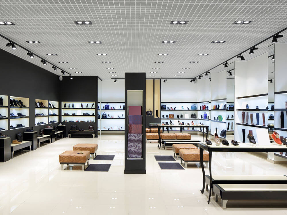 Retail lighting installation in shoe shop.