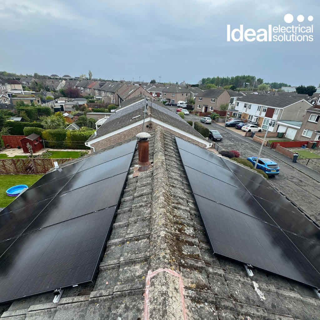 Drone view of new solar panels installed on this Edinburgh pitched roof.