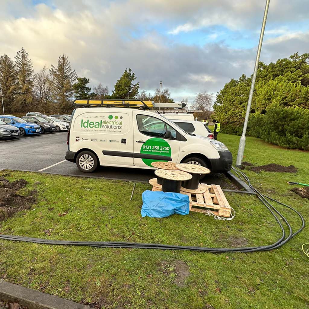 Preparing steel wire armoured cables for groundworks and pedestal charger install.