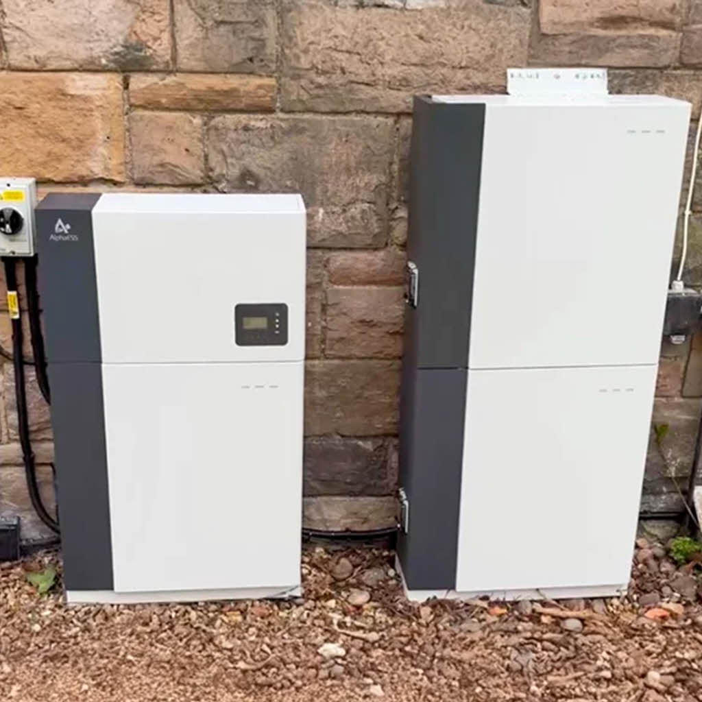 Completed commercial solar panel installation. Newly installed Alpha ESS batteries and Smile G3 inverter at this Edinburgh home.